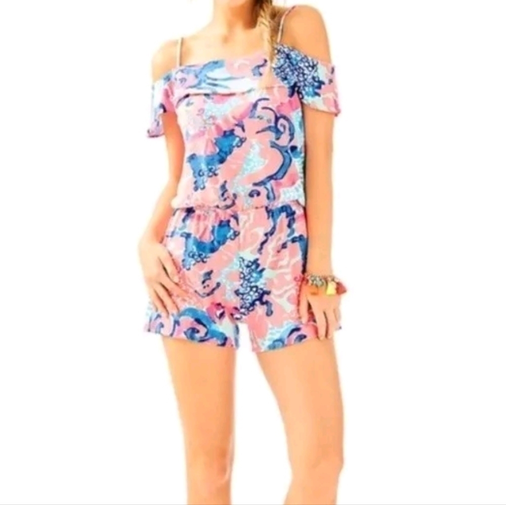 LILLY Pulitzer Klea Romper in Coral Reef I'm So Jelly Shorts